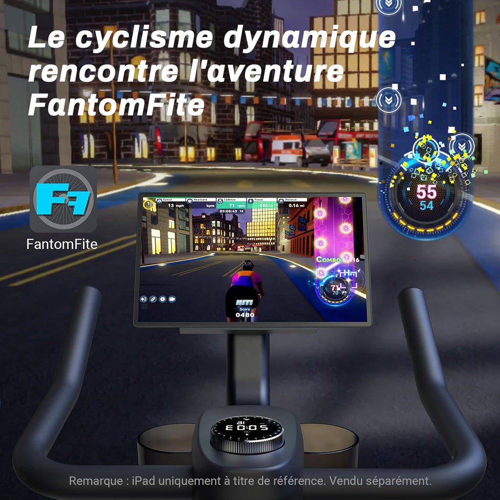 Vélo d'appartement 4 en 1 Ultra-silencieux et Connecté, Résistance Magnétique 16 Niveaux, Écran LCD