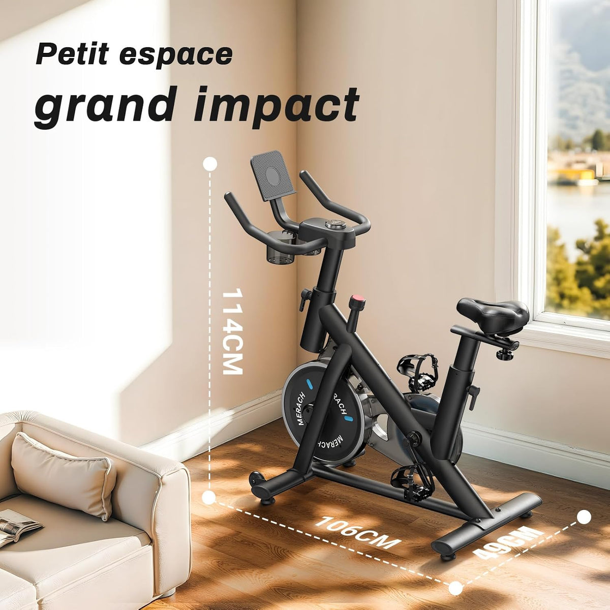 Vélo d'appartement Ultra-silencieux Connecté, 4 en 1 avec Résistance Magnétique 16 Niveaux, Écran LCD