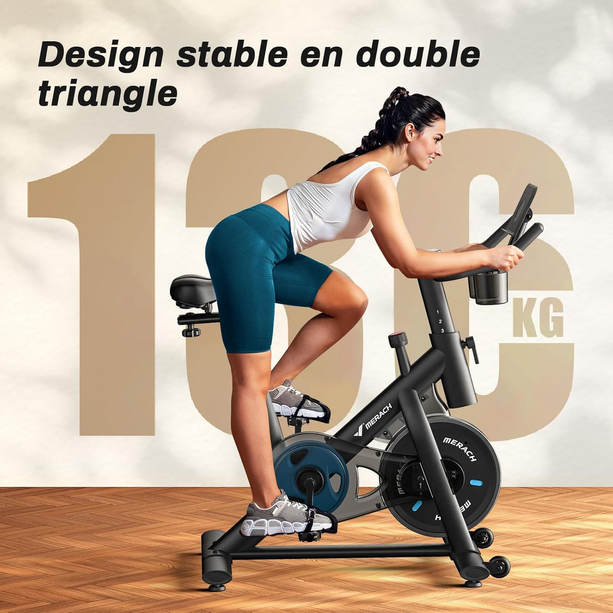 Vélo d'appartement Ultra-silencieux Connecté, 4 en 1 avec Résistance Magnétique 16 Niveaux, Écran LCD