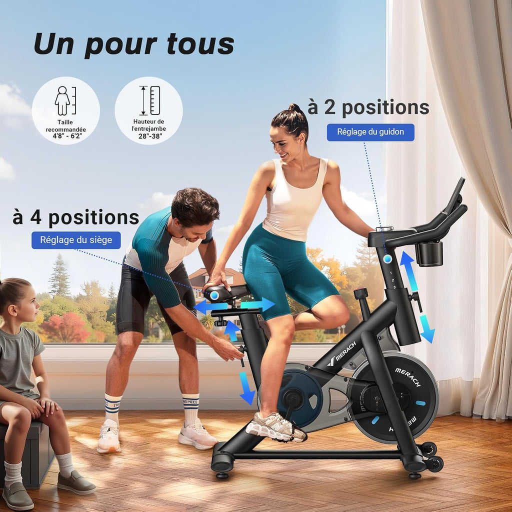 Vélo d'appartement Ultra-silencieux Connecté, 4 en 1 avec Résistance Magnétique 16 Niveaux, Écran LCD