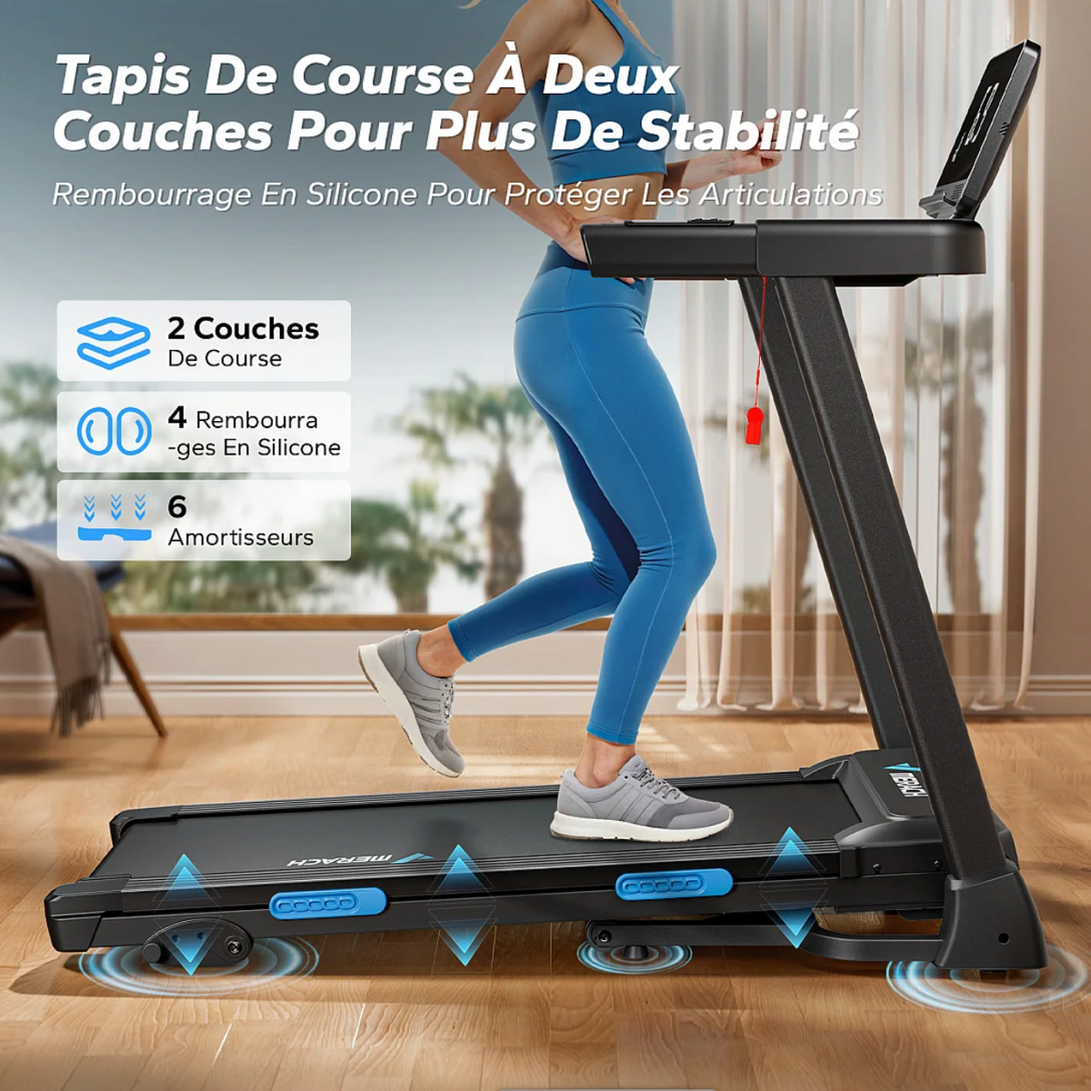 Tapis de Course Pliable Connecté avec 3 niveaux d’inclinaison, Vitesse Réglable de 0,8 à 12 km/h, Écran LED