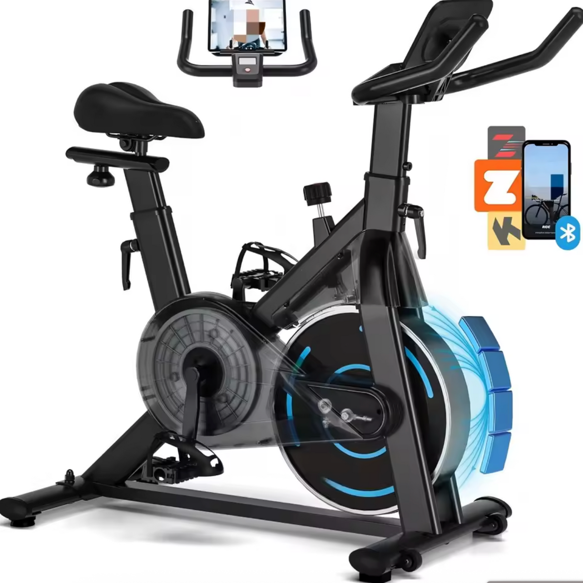 Vélo d'appartement Connecté Ultra-silencieux , 4 en 1 avec Résistance Magnétique 16 Niveaux, Écran LCD